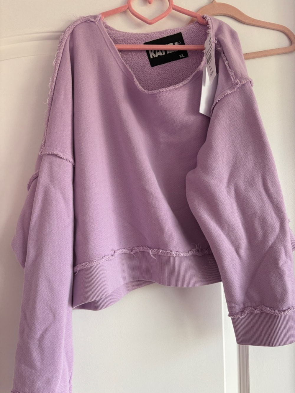 Katie J NYC Lilac Raw-Edge Cropped Pullover